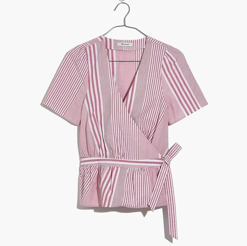 Ruffle-Hem Wrap Top in Stripe Print (L)